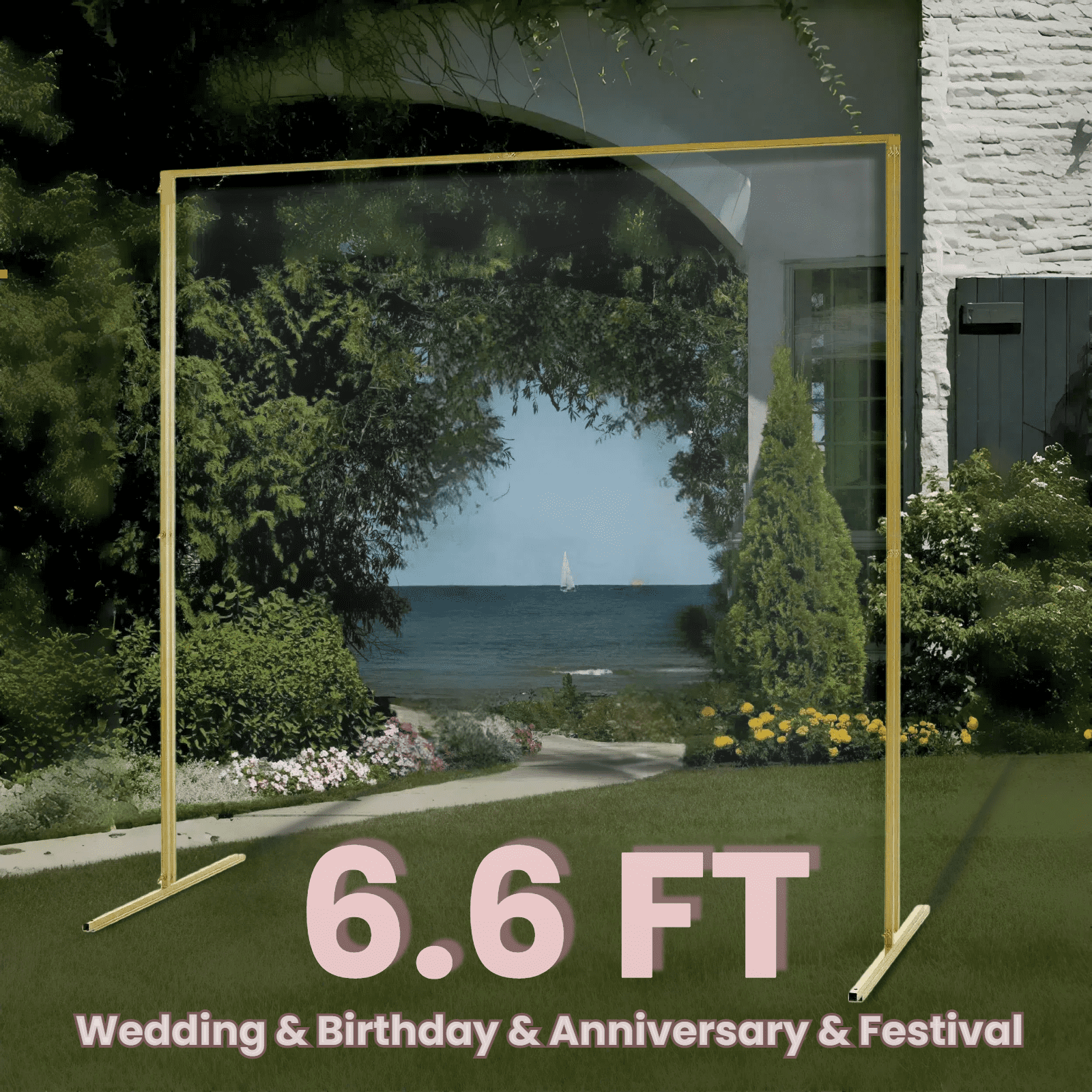 Garfans 6.6FT Wedding Arch For Ceremony Balloon Arch Stand with 4 Pedestal Nails Metal Arch Backdrop Stand for Parties Birthday Wedding Square Background Stand Garden Arch Gold